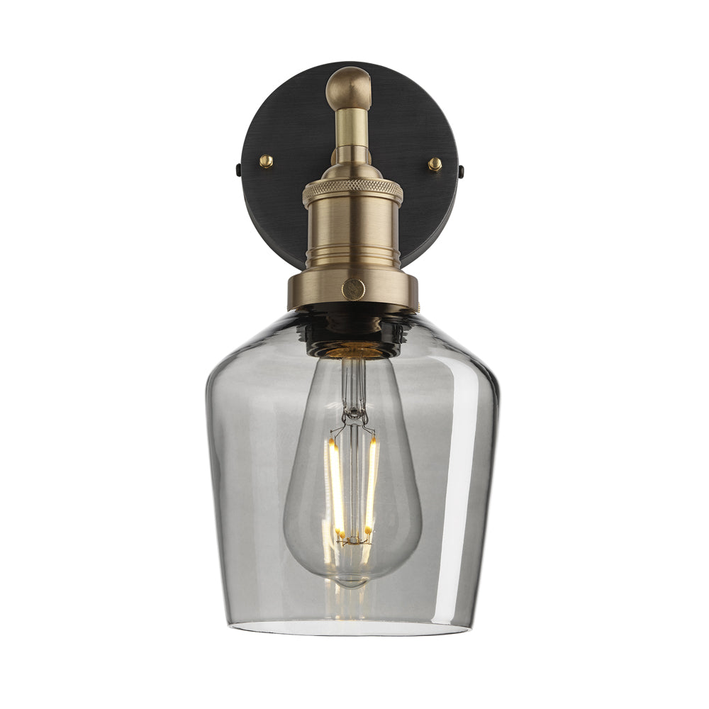 Product photograph of Industville Brooklyn 5 5 Inch Schoolhouse Wall Light Smoke Grey Tinted Glass And Pewter Holder from Olivia's.