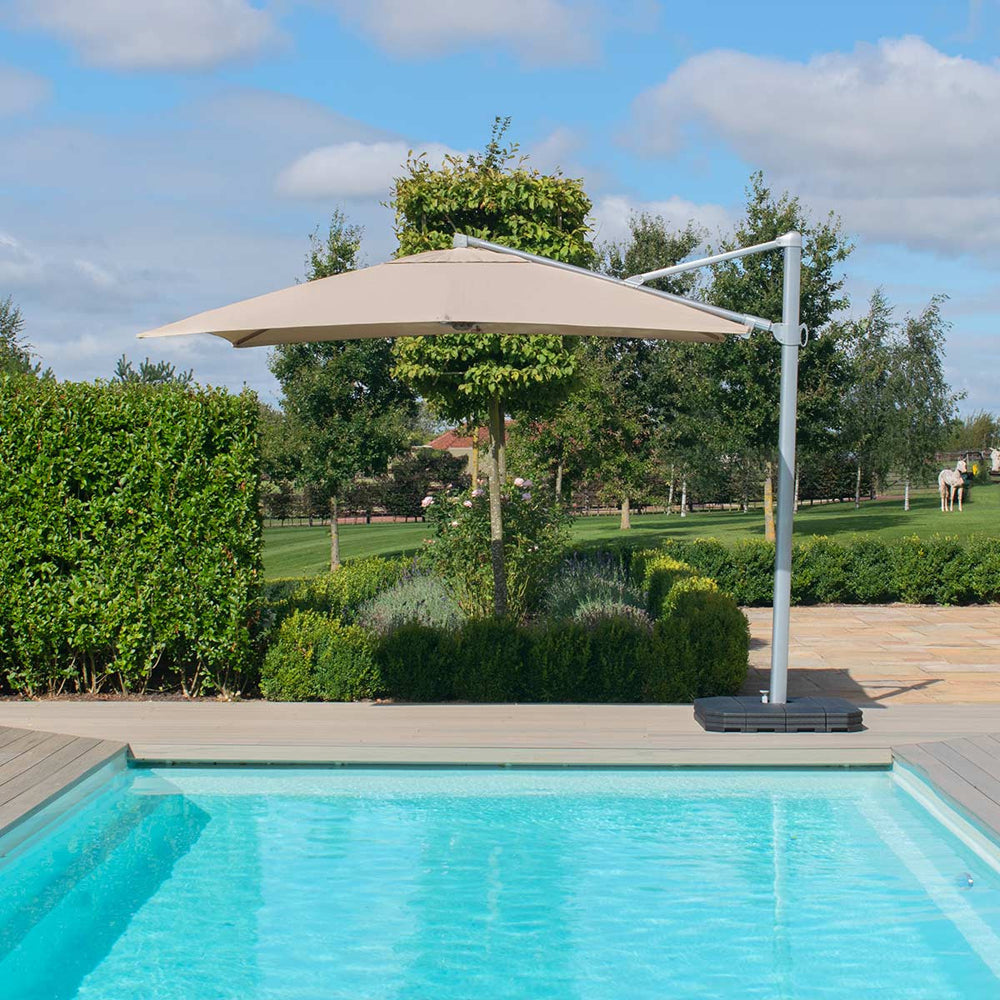 Product photograph of Maze Zeus Cantilever Parasol Taupe Square Canopy from Olivia's