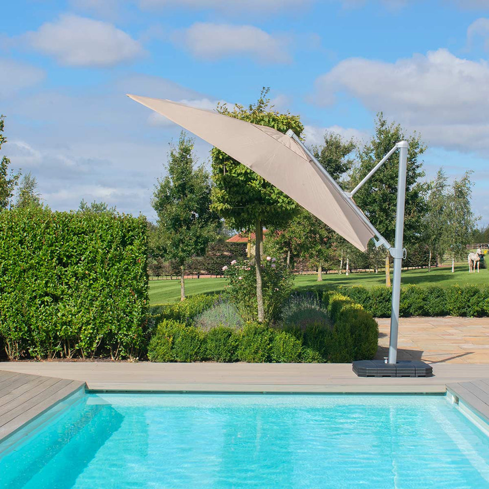 Product photograph of Maze Zeus Cantilever Parasol Taupe Square Canopy from Olivia's.