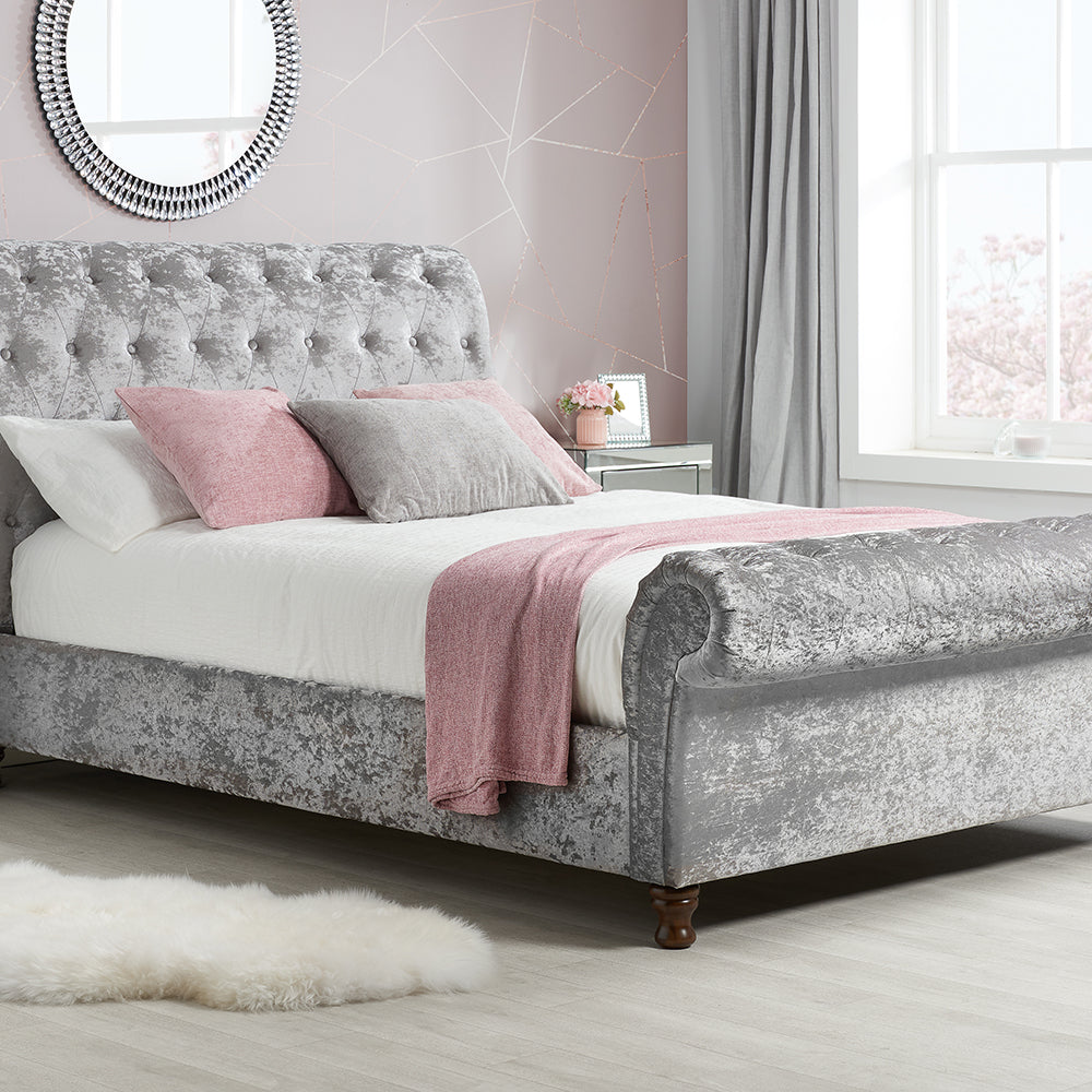 Product photograph of Olivia S Caspian Bed In Steel Crushed Velvet Kingsize from Olivia's.