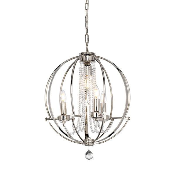 Product photograph of Elstead Cassie 4 Light Chandelier Polished Nickel Plated from Olivia's