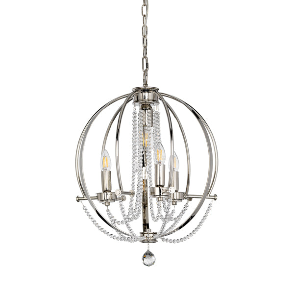 Product photograph of Elstead Cassie 4 Light Chandelier Polished Nickel Plated from Olivia's.