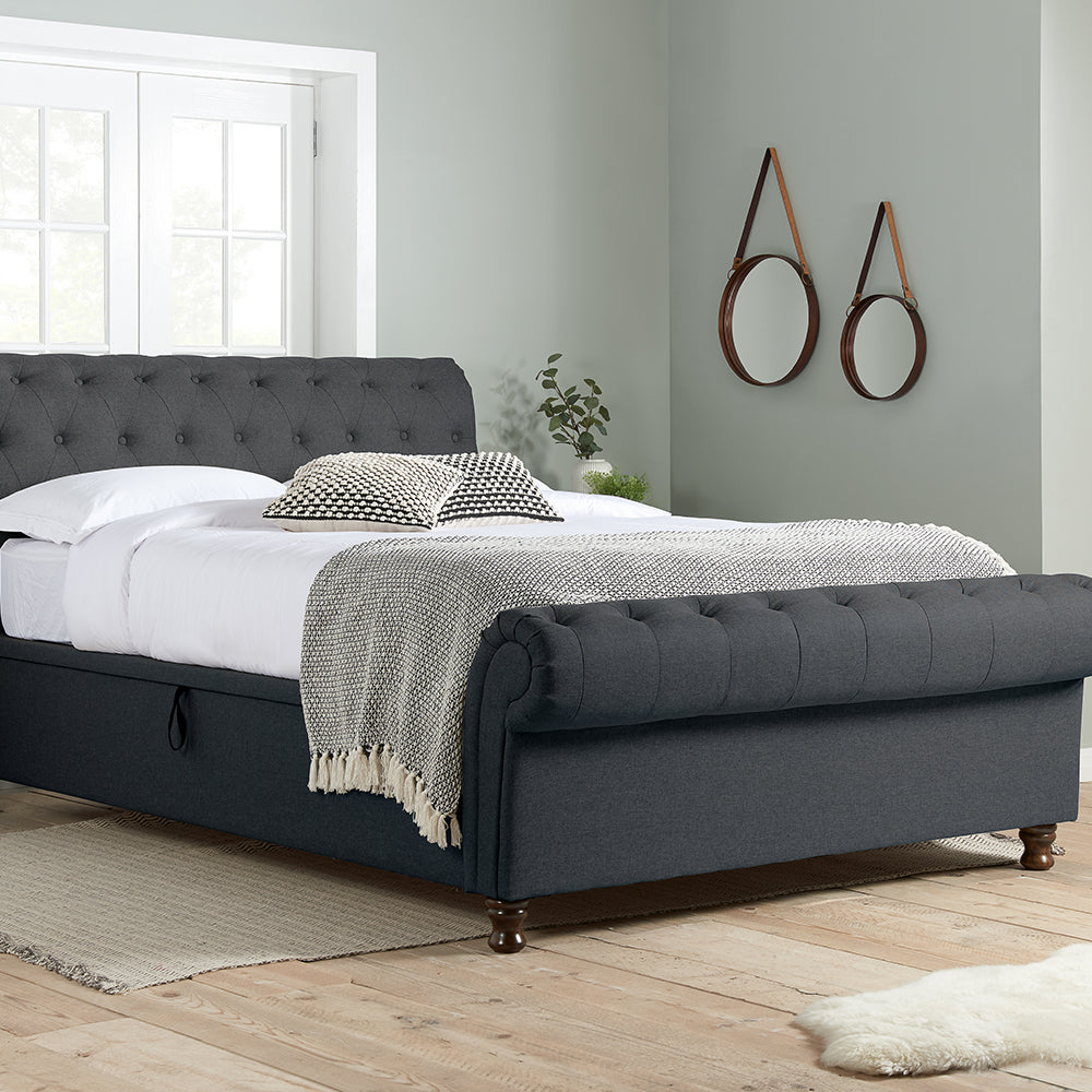 Olivias Caspian Side Opening Ottoman Bed In Charcoal Double