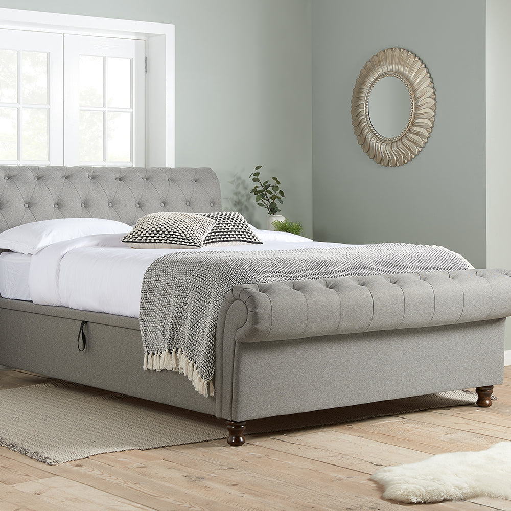 Product photograph of Olivia S Caspian Side Opening Ottoman Bed In Grey Super Kingsize from Olivia's