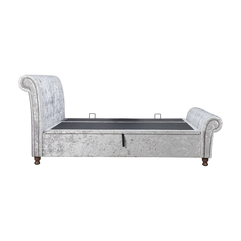 Product photograph of Olivia S Caspian Side Opening Ottoman Bed In Steel Crushed Velvet Kingsize from Olivia's.