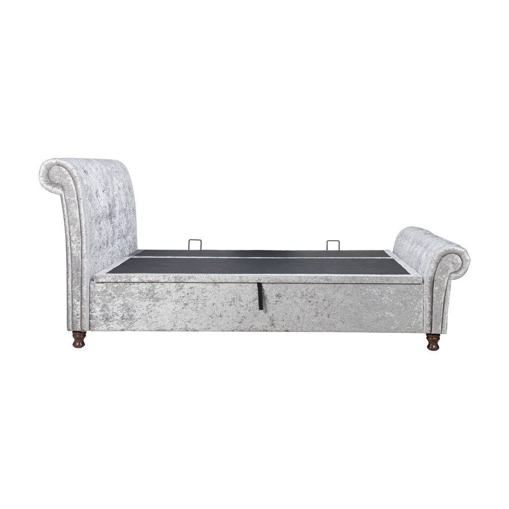 Product photograph of Olivia S Caspian Side Opening Ottoman Bed In Steel Crushed Velvet Super Kingsize from Olivia's.