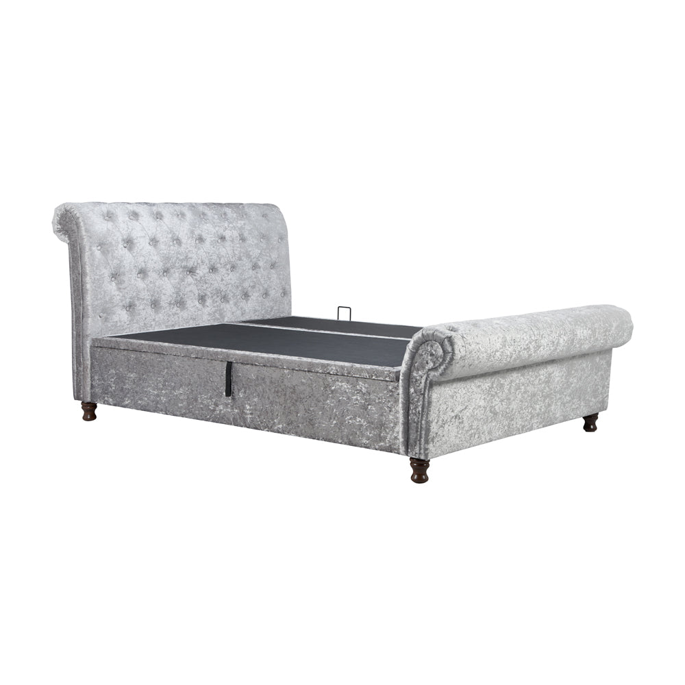 Product photograph of Olivia S Caspian Side Opening Ottoman Bed In Steel Crushed Velvet Kingsize from Olivia's.