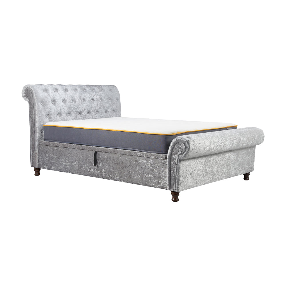 Product photograph of Olivia S Caspian Side Opening Ottoman Bed In Steel Crushed Velvet Kingsize from Olivia's.