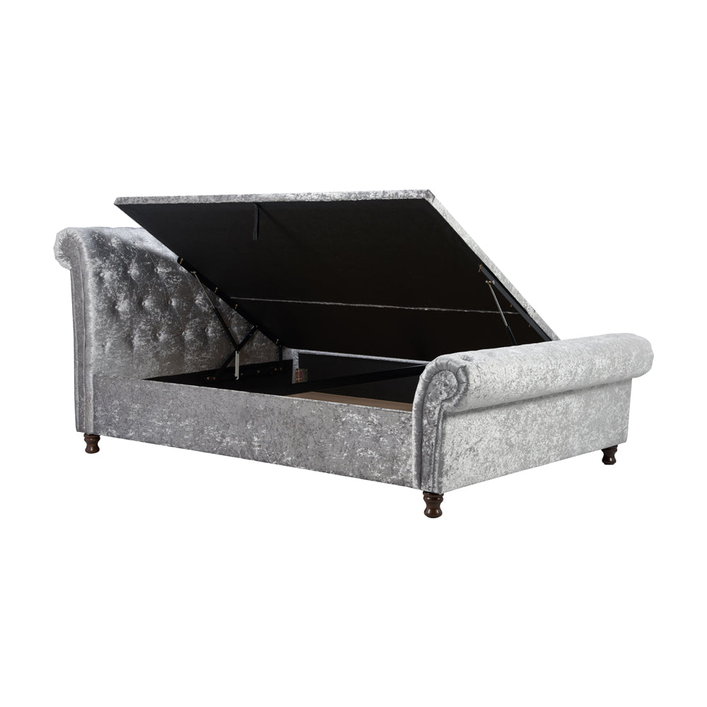 Product photograph of Olivia S Caspian Side Opening Ottoman Bed In Steel Crushed Velvet Kingsize from Olivia's.