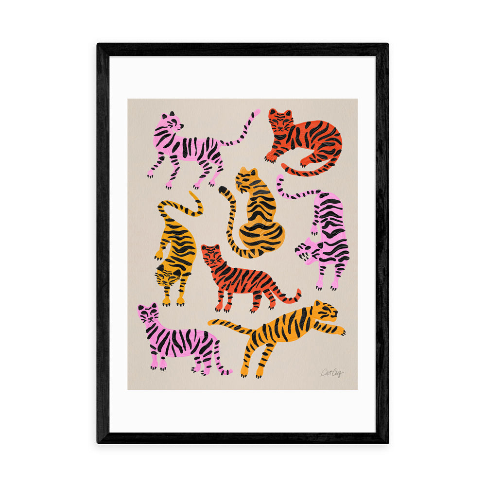 Product photograph of Pink Yellow Tiger By Cat Coquillette - A3 Black Framed Art Print from Olivia's