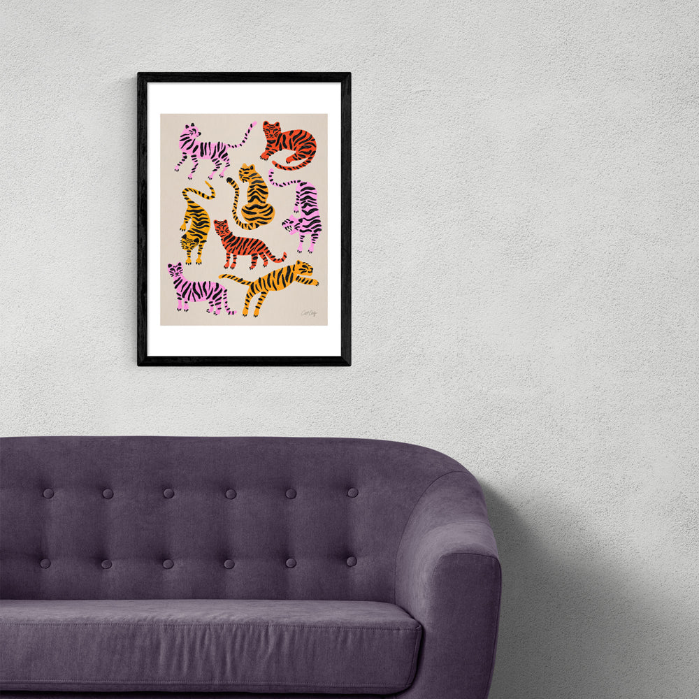 Product photograph of Pink Yellow Tiger By Cat Coquillette - A3 Black Framed Art Print from Olivia's.