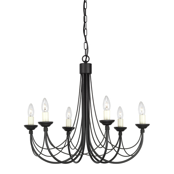 Product photograph of Elstead Carisbrooke 6 Light Chandelier Black from Olivia's