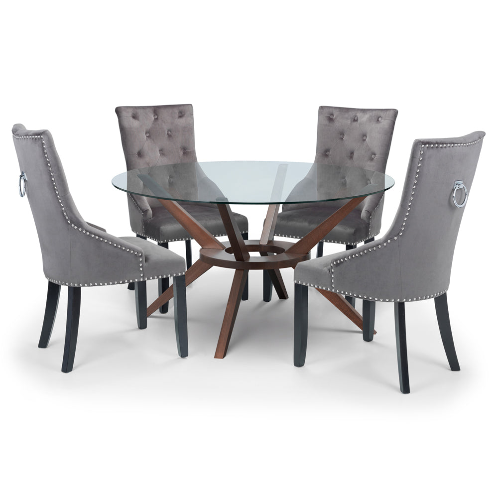 Olivias Chester Large Round Glass Dining Table In Walnut