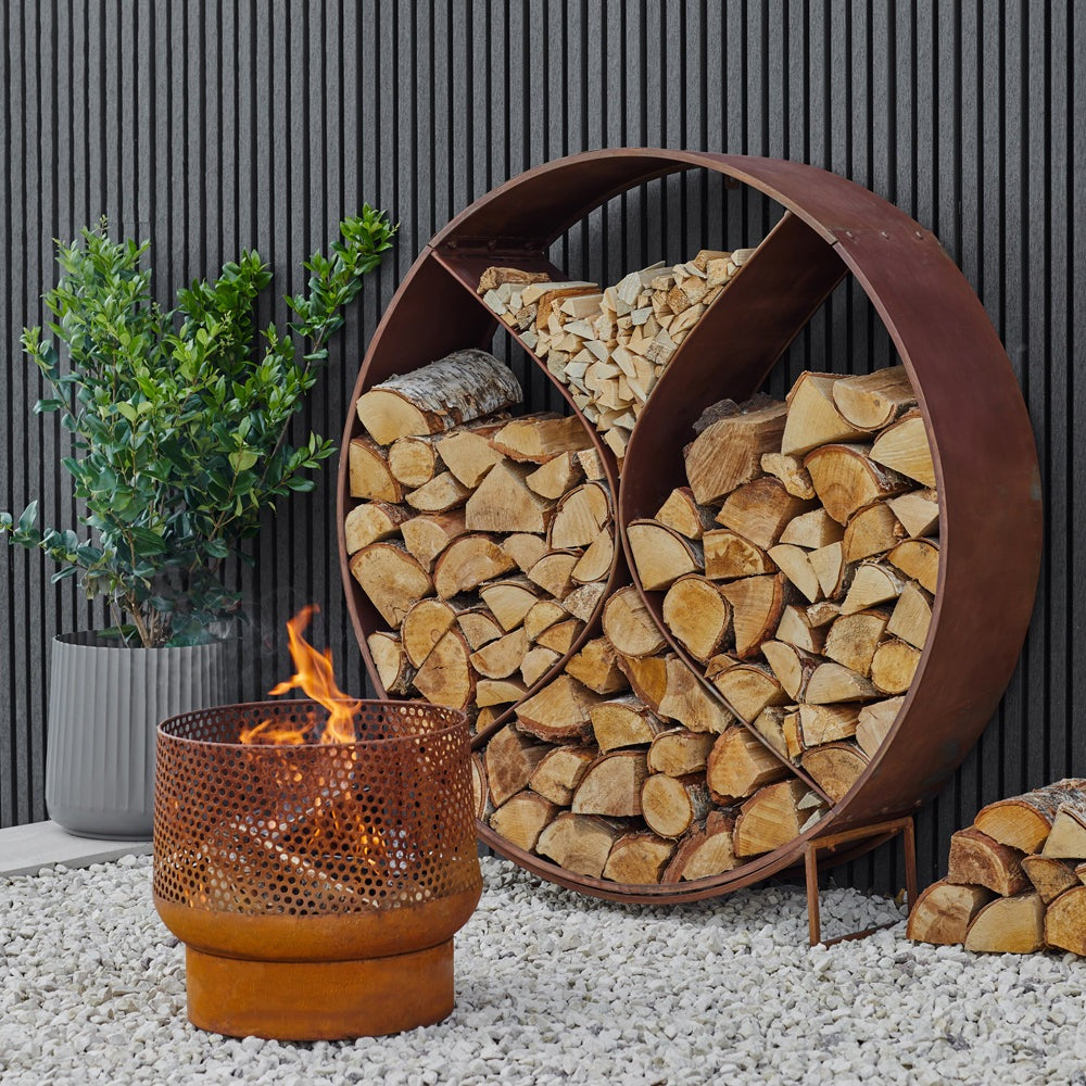 Product photograph of Ivyline Circle Sculptural Log Storage Natural Rust from Olivia's.