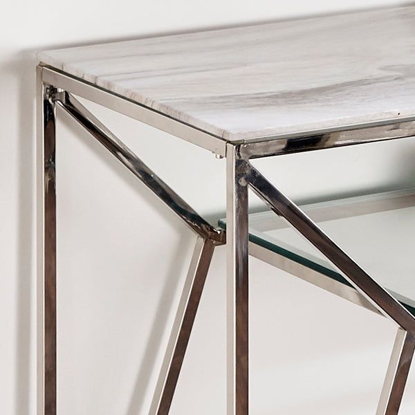 Product photograph of Native Home Marble Glass Console Table from Olivia's.