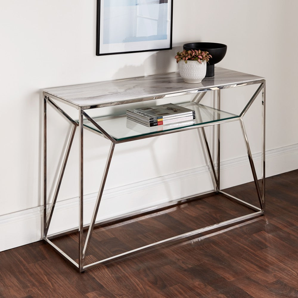 Product photograph of Native Home Marble Glass Console Table from Olivia's.