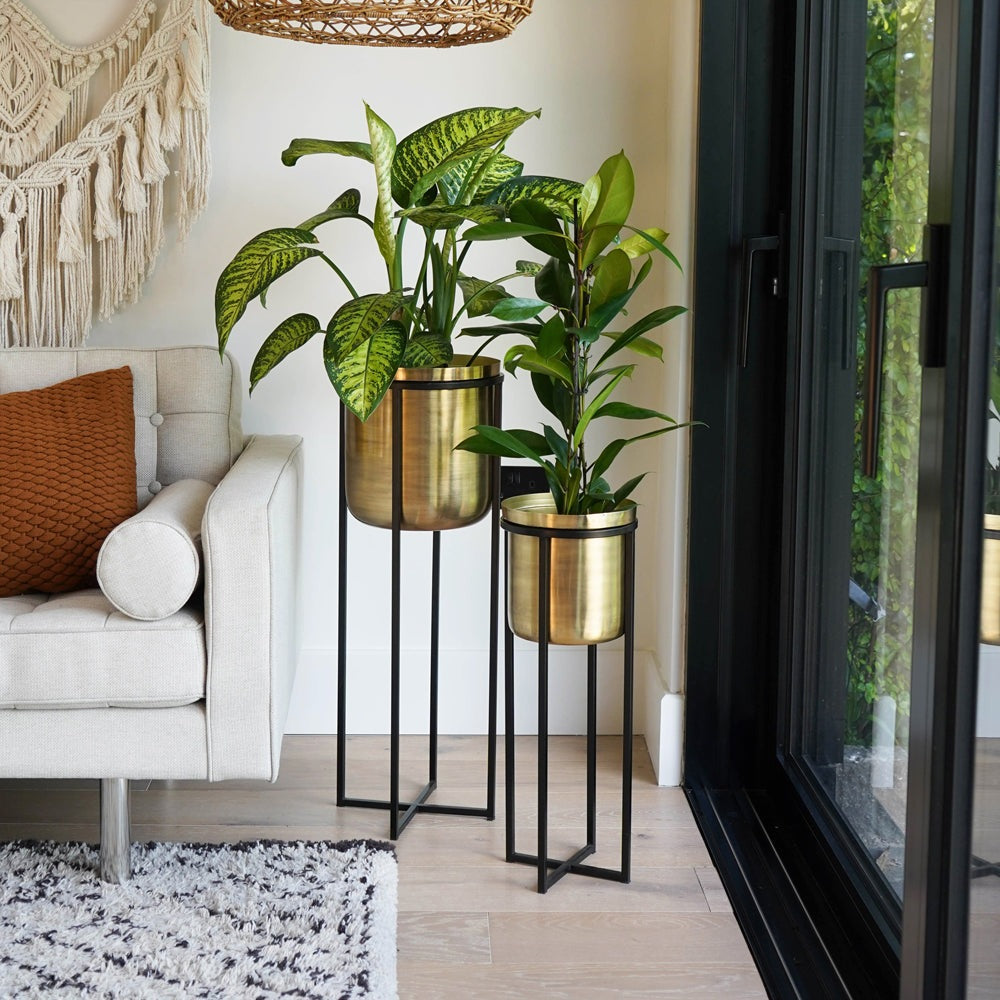 Product photograph of Ivyline Calla Tall Planter Stand In Black Antique Gold from Olivia's.