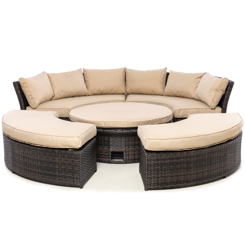 Maze Rattan Chelsea Lifestyle Outdoor Suite With Glass Rising Table In Brown