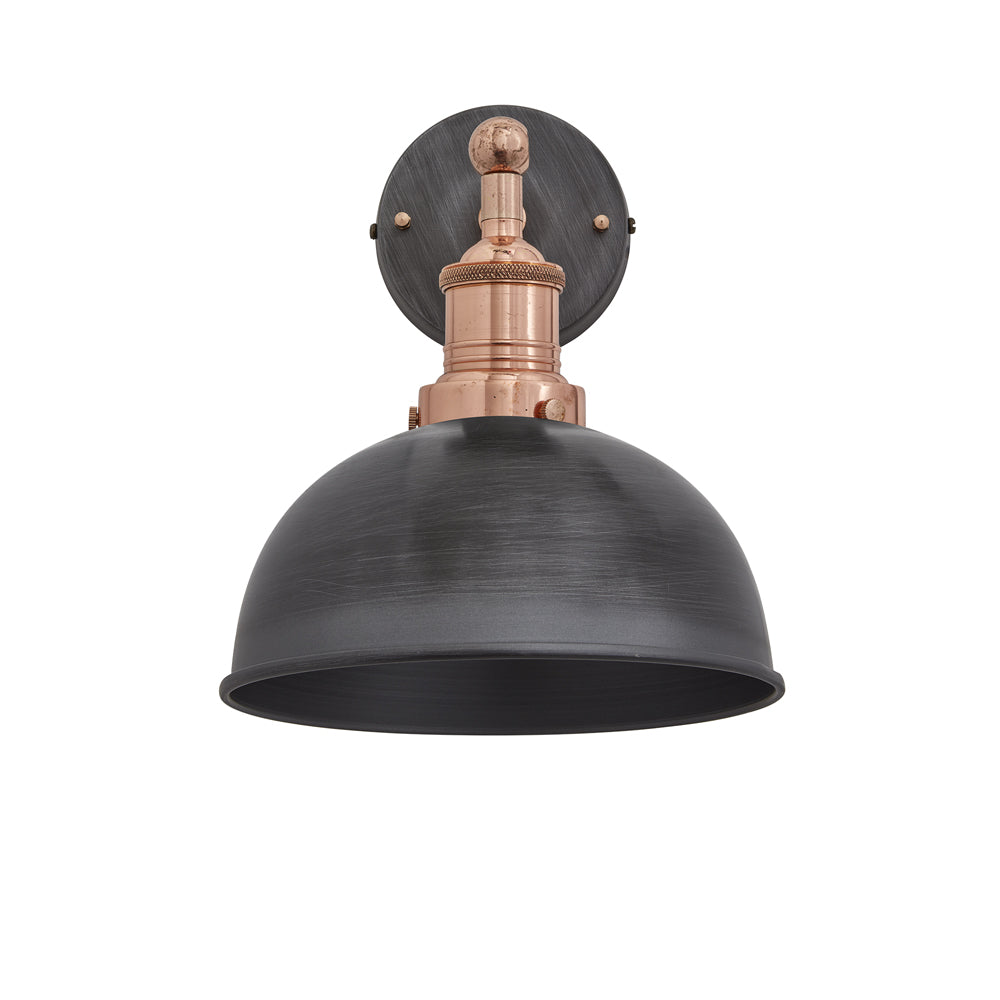 Product photograph of Industville Brooklyn Dome Pewter Wall Light With Plug 8 Inch Copper Holder With Plug from Olivia's.