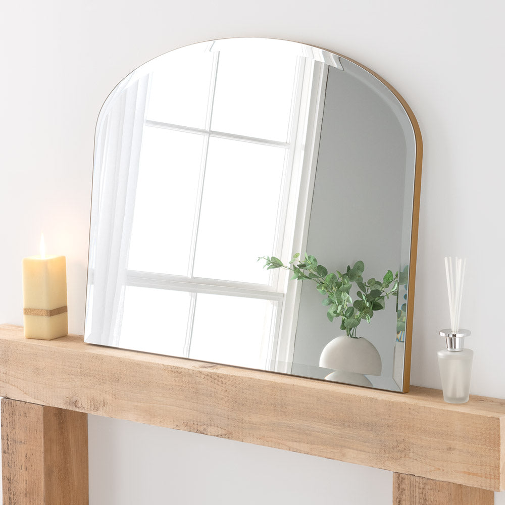 Product photograph of Olivia S Cora Bevelled Mantle Mirror In Gold - 91x69cm from Olivia's