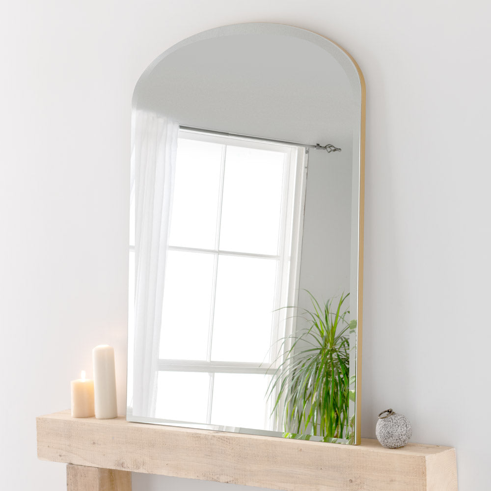 Product photograph of Olivia S Cora Bevelled Mantle Mirror In Gold - 91x120cm from Olivia's
