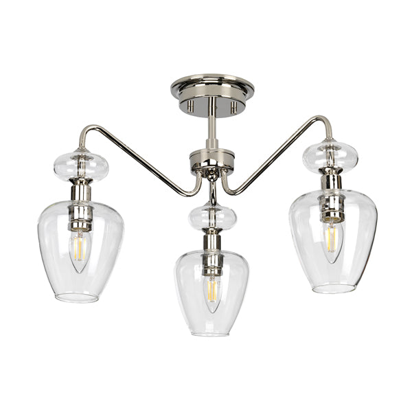 Product photograph of Elstead Armand 3 Ceiling Light Light Polished Nickel Plated With Clear Glass Shades from Olivia's.