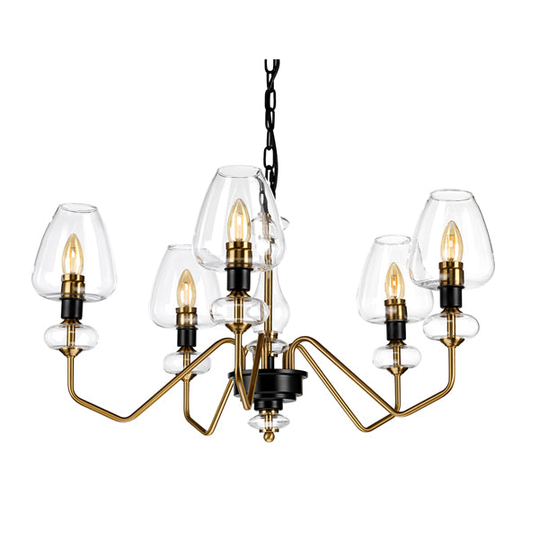 Product photograph of Elstead Armand 5 Light Chandelier Aged Brass Plated And Charcoal Black Paint from Olivia's.