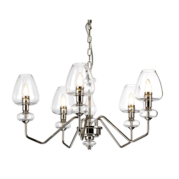 Product photograph of Elstead Armand 5 Light Chandelier Polished Nickel Plated With Clear Glass Shades from Olivia's