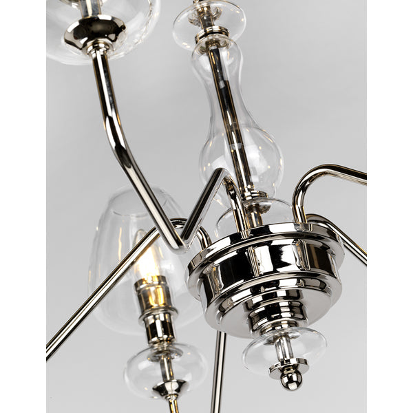 Product photograph of Elstead Armand 5 Light Chandelier Polished Nickel Plated With Clear Glass Shades from Olivia's.
