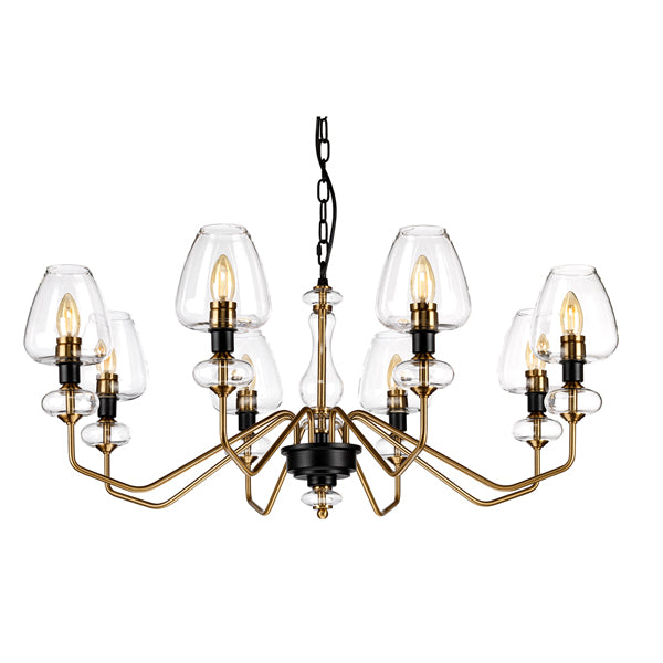 Product photograph of Elstead Armand 8 Light Chandelier Aged Brass Plated And Charcoal Black Paint from Olivia's.