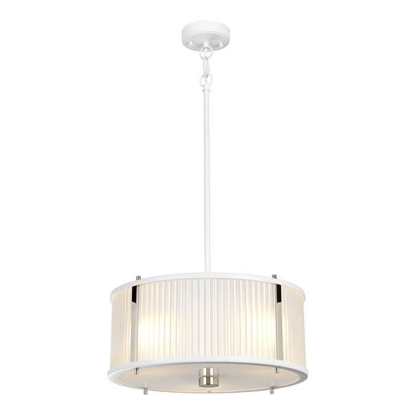 Elstead Corona 3 Light Pendant White Satin Painted And Polished Nickel