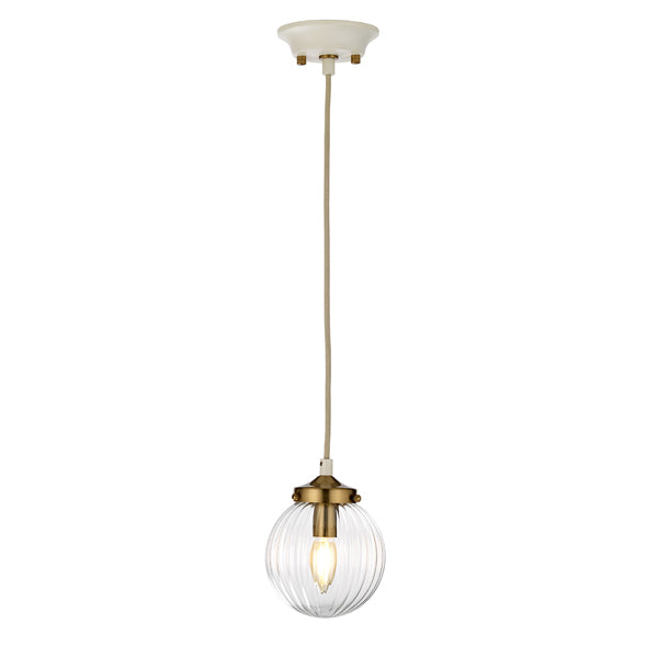 Elstead Cosmos 1 Light Pendant Cream Painted Aged Brass Plated