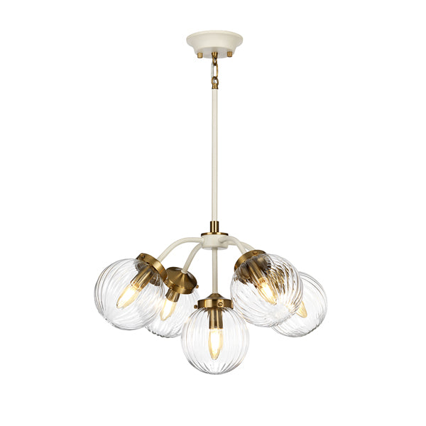 Product photograph of Elstead Cosmos 5 Light Pendant Cream Painted Aged Brass Plated from Olivia's