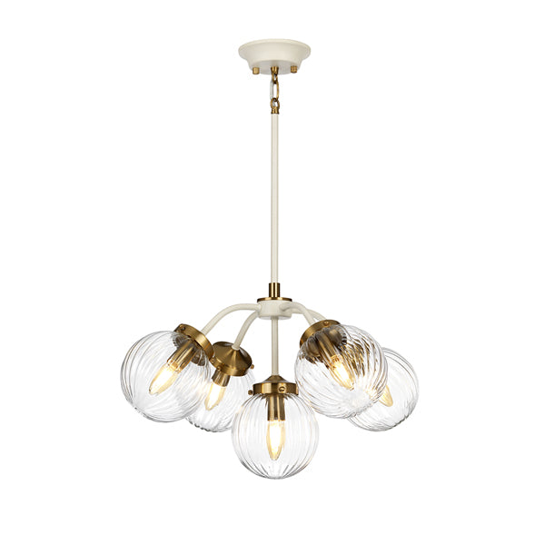 Elstead Cosmos 5 Light Pendant Cream Painted Aged Brass Plated