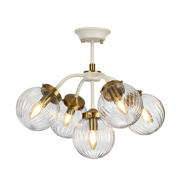 Product photograph of Elstead Cosmos 5 Light Pendant Cream Painted Aged Brass Plated from Olivia's.
