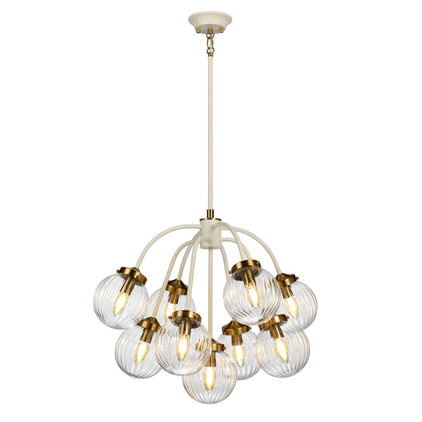 Elstead Cosmos 9 Light Pendant Cream Painted Aged Brass Plated