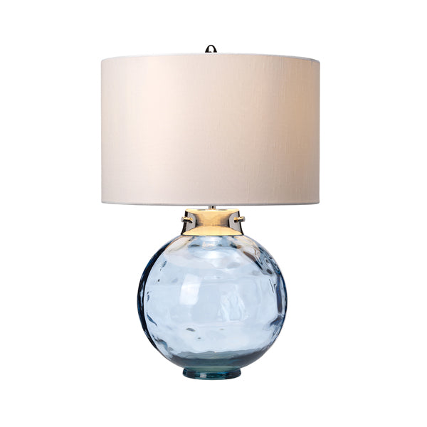 Product photograph of Elstead Kara Metalwork Table Lamp Polished Nickel Glassware Blue from Olivia's