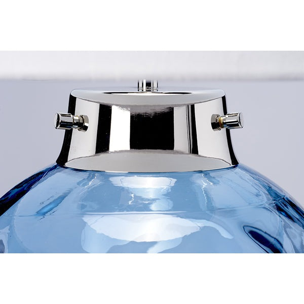 Product photograph of Elstead Kara Metalwork Table Lamp Polished Nickel Glassware Blue from Olivia's.