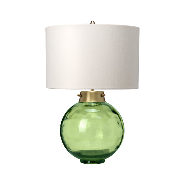 Product photograph of Elstead Kara Table Lamp Metalwork Aged Brass Glassware Dark Green from Olivia's.