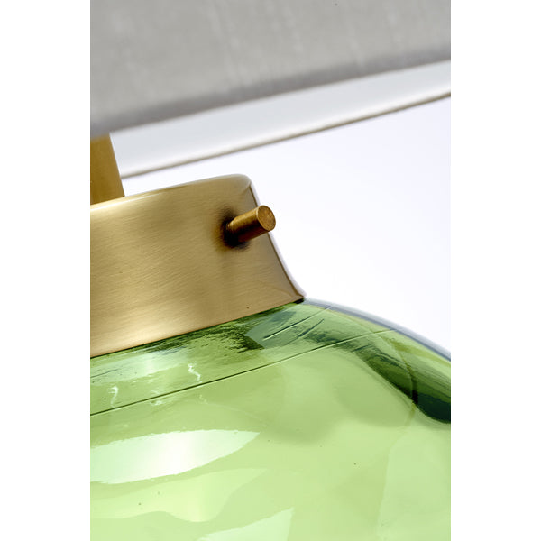 Product photograph of Elstead Kara Table Lamp Metalwork Aged Brass Glassware Dark Green from Olivia's.