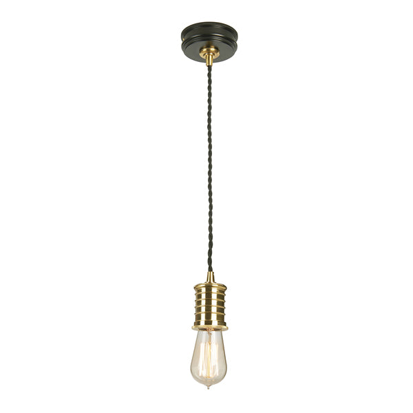 Elstead Douille 1 Light Pendant Black And Polished Brass