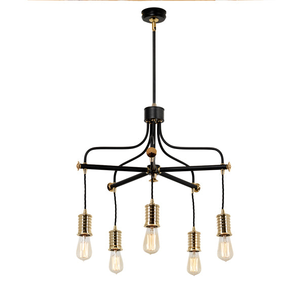 Elstead Douille 5 Light Chandelier Black And Polished Brass