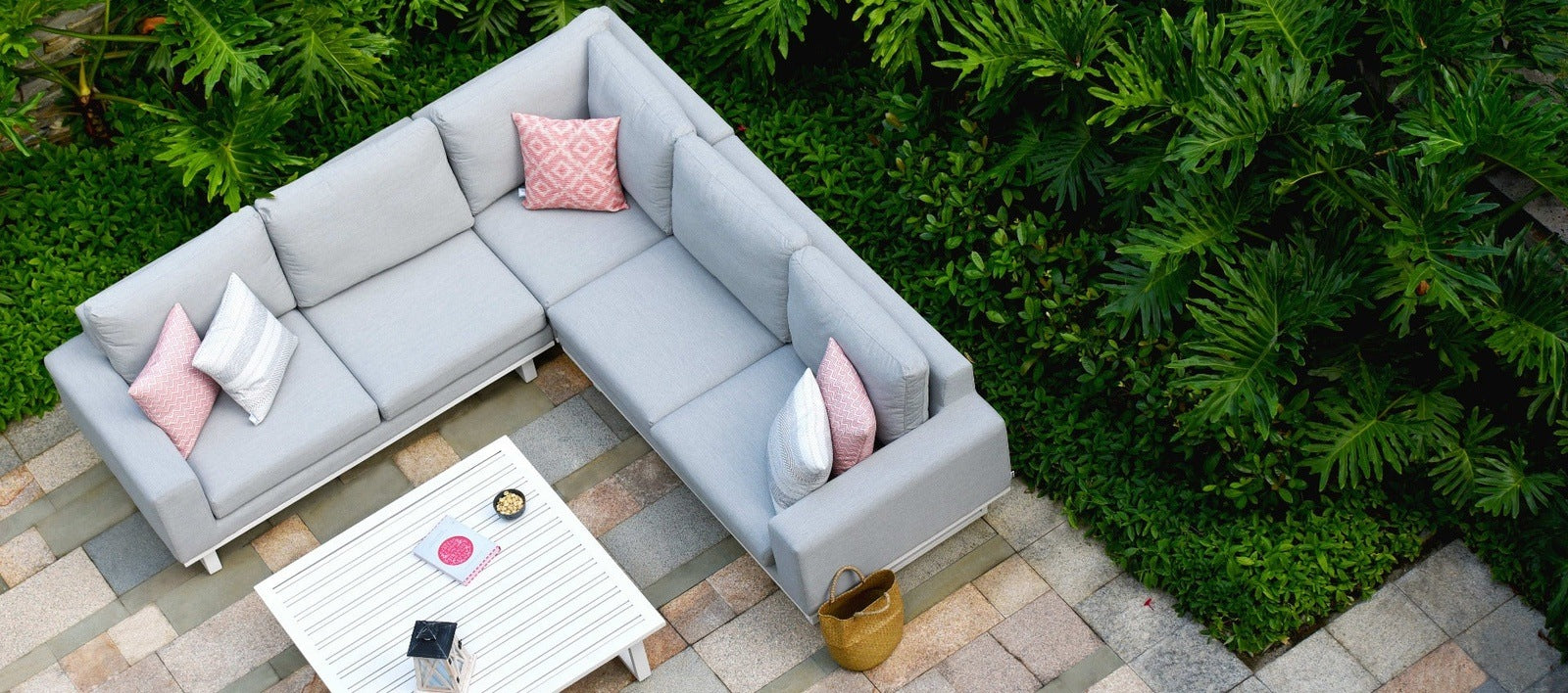 Product photograph of Maze Ethos Corner Group Lead Chine Outdoor Furniture Set from Olivia's