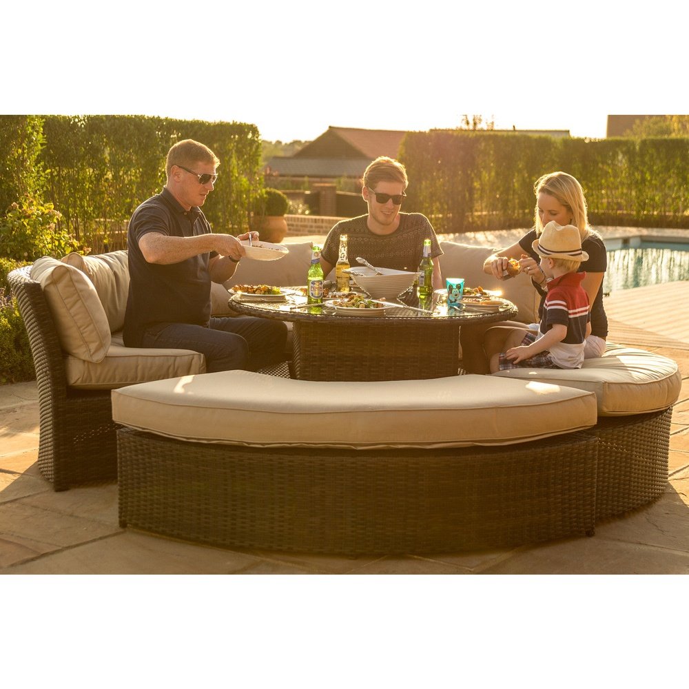 Product photograph of Maze Chelsea Lifestyle Outdoor Suite With Glass Rising Table In Brown from Olivia's.