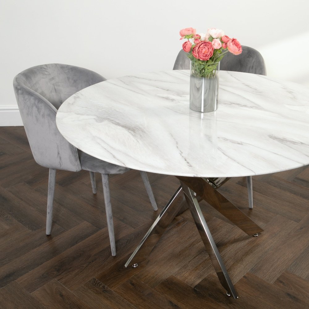 Product photograph of Native Home Marble Round 4 Seater Dining Table In Silver Silver from Olivia's.