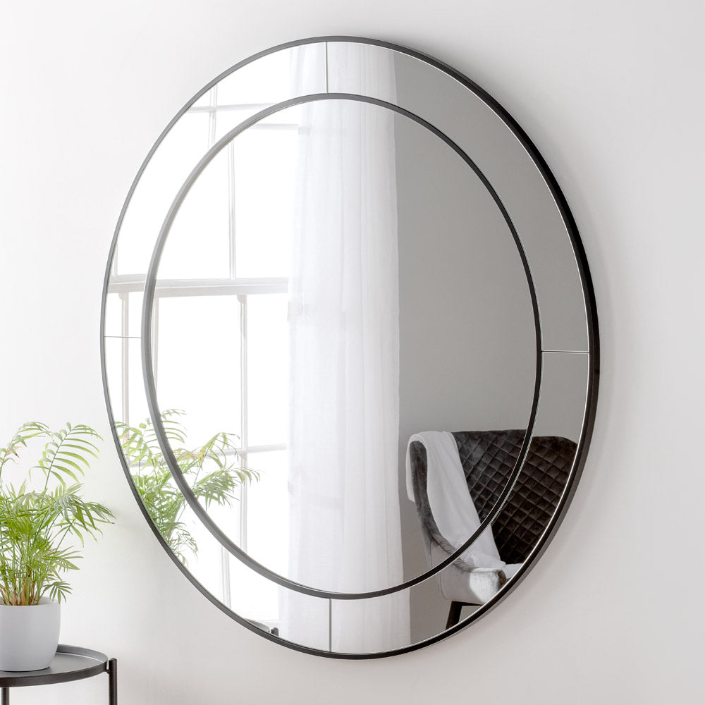 Product photograph of Olivia S Elena Round Mirror In Black - 120x120cm from Olivia's