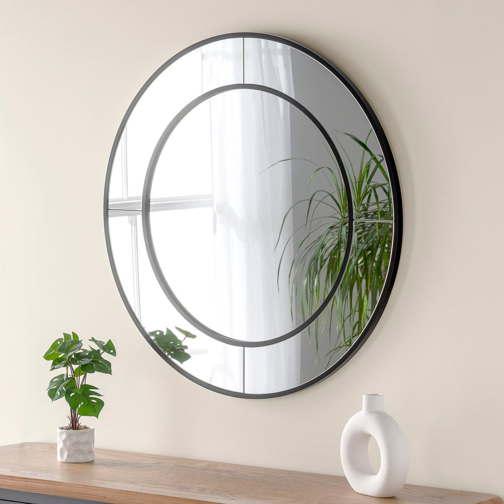 Product photograph of Olivia S Elena Round Mirror In Black - 80x80cm from Olivia's