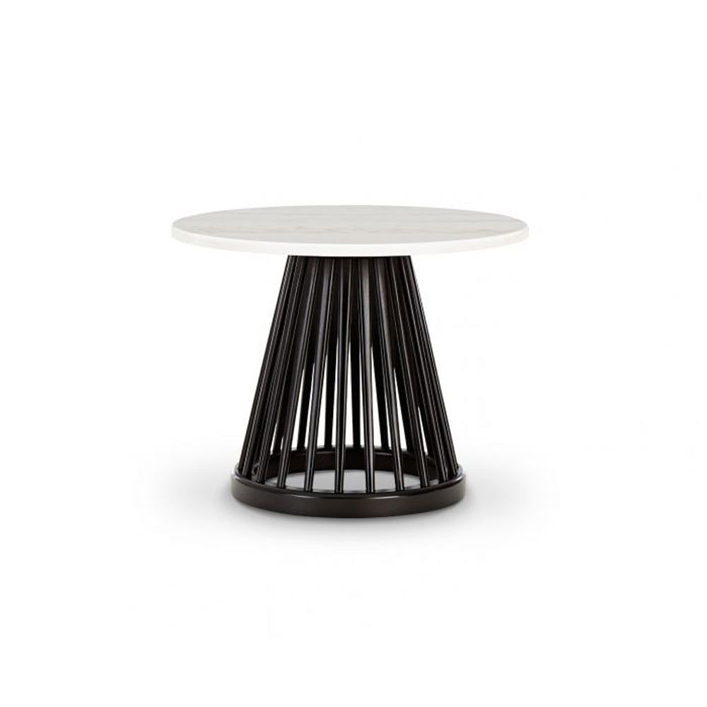 Product photograph of Tom Dixon Fan Table With Black Base White Marble Top Large from Olivia's