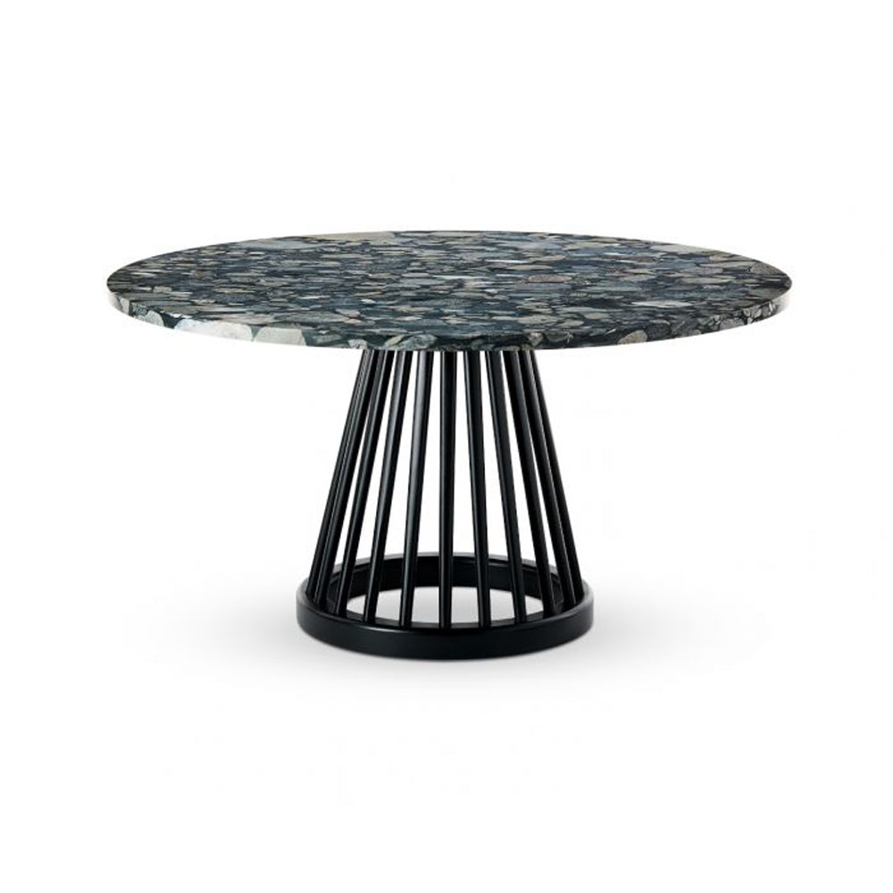 Product photograph of Tom Dixon Fan Table With Black Base Pebble Marble Top Large from Olivia's.