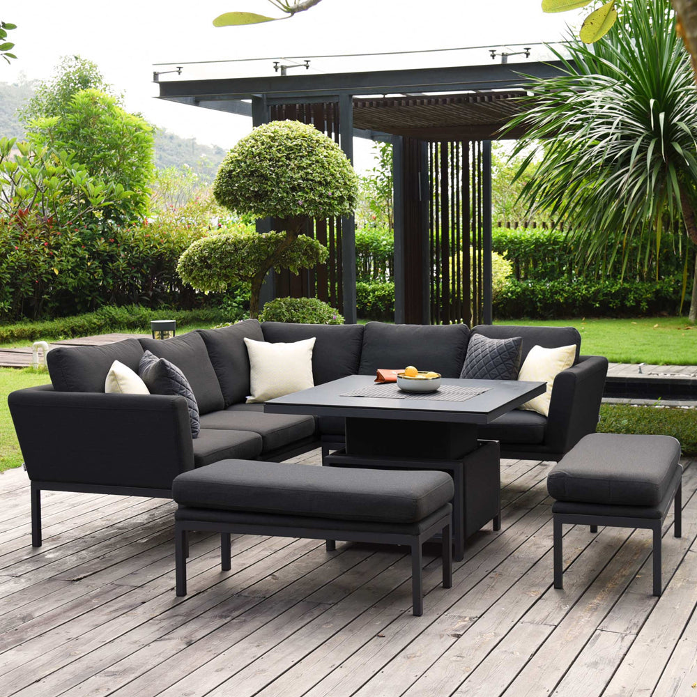 Maze Rattan Pulse Square Corner Dining Set With Rising Table Charcoal